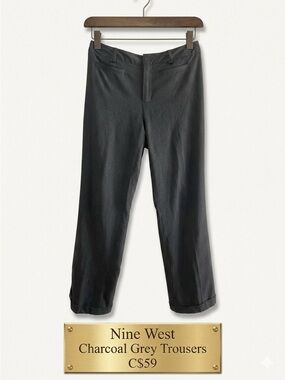 Nine West "Lisa IV" Heavyweight Charcoal Heather Gray Trousers - Straight Leg Cu